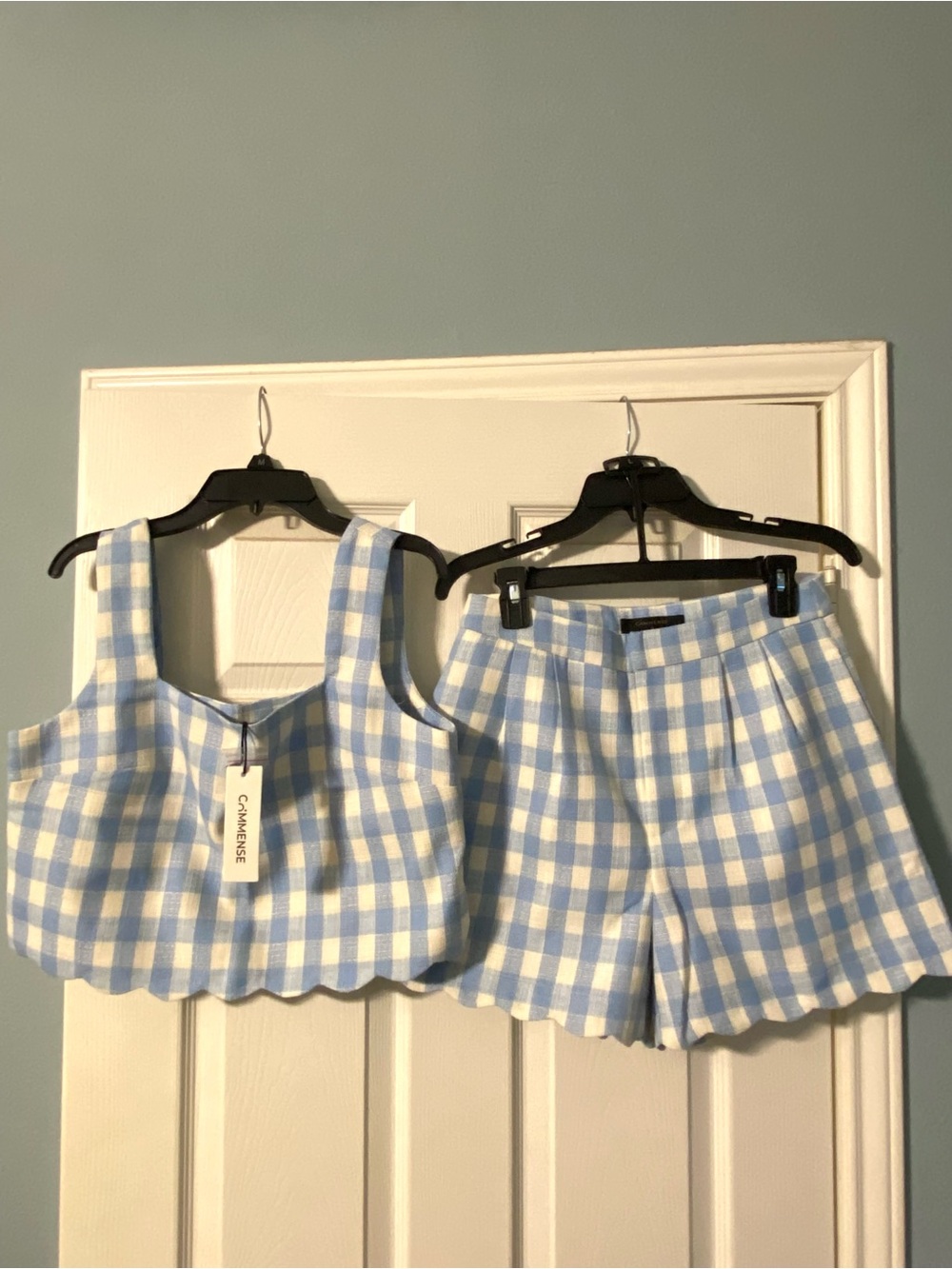 Commense Blue and White Gingham Scalloped Hem Shorts - Picture 2 of 3
